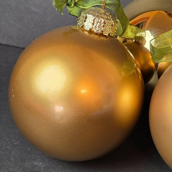 Frontgate Gold Glass Christmas Ornaments Set Of Three Matte And Shiny 4 Inch - Picture 4 of 7